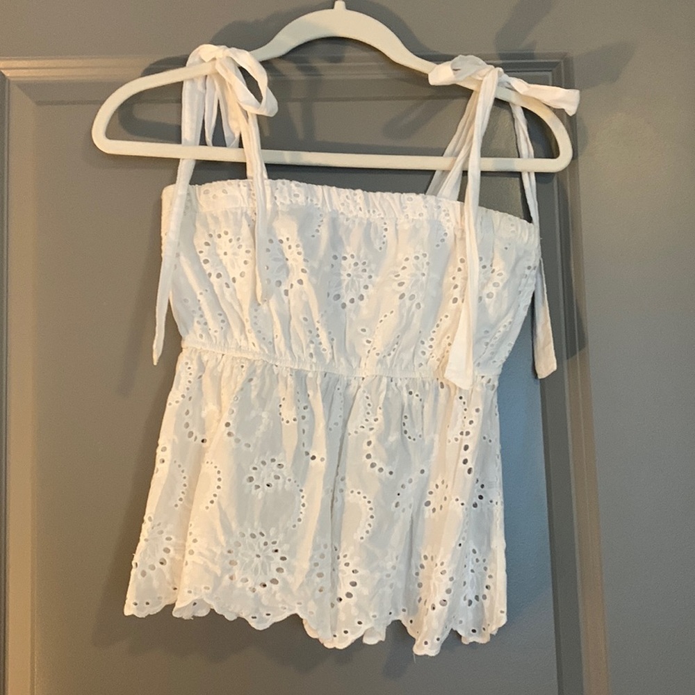 American Eagle white eyelet lace top with adjustable tie straps